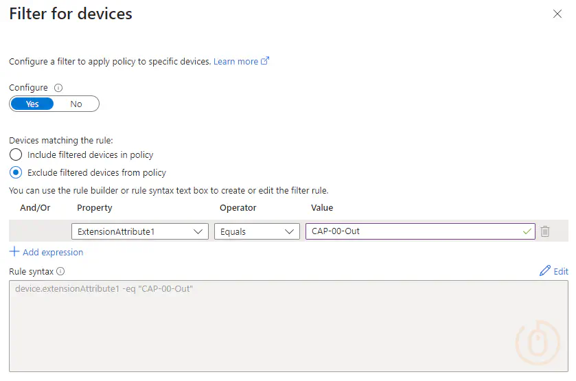 Conditional Access Filter Equals