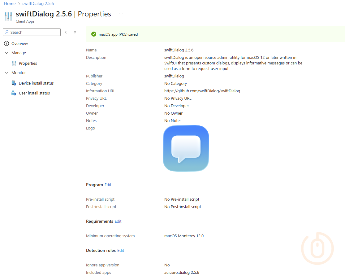 Microsoft Intune swiftDialog macOS app