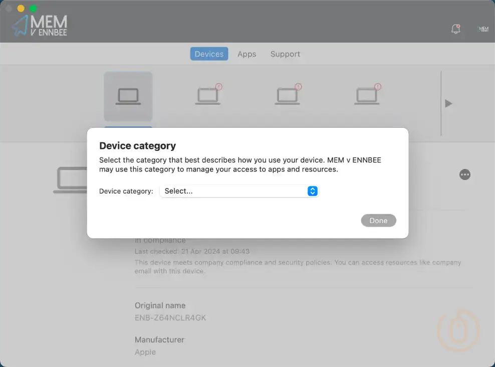 Company Portal Device Categories