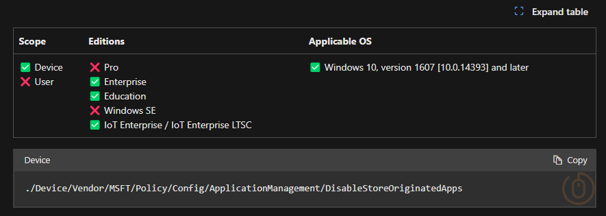 PolicyCSP Windows Edition Settings