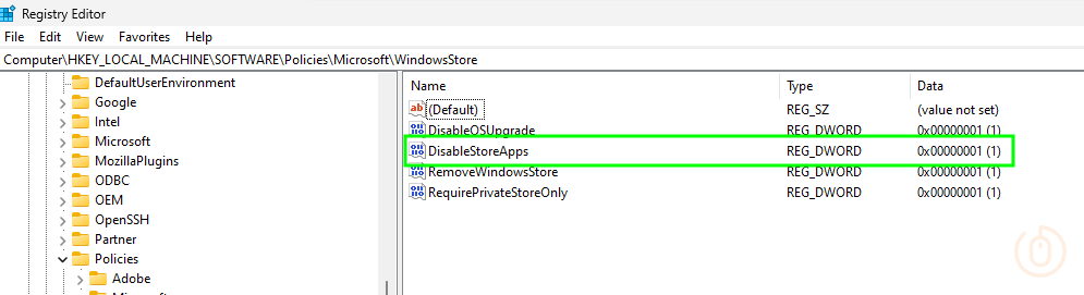 Windows Pro registry settings