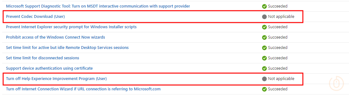 User Settings Not Applicable