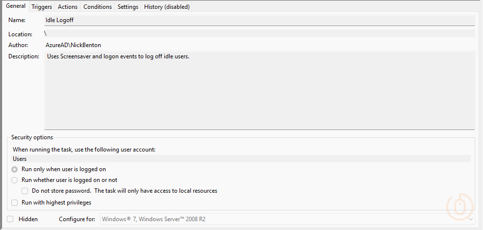 Scheduled Task General Settings