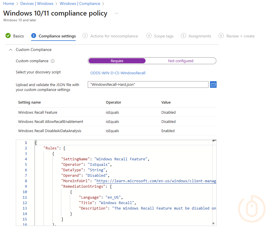 Creating a Compliance policy for Windows